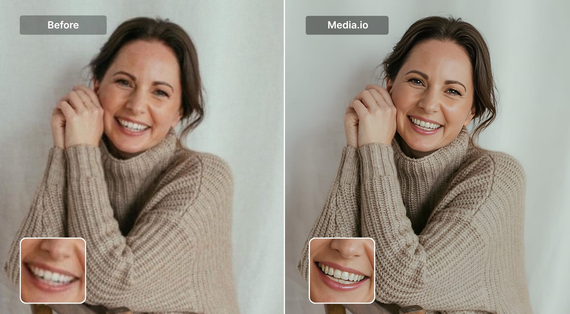 Before and after portrait using Media.io HD converter
