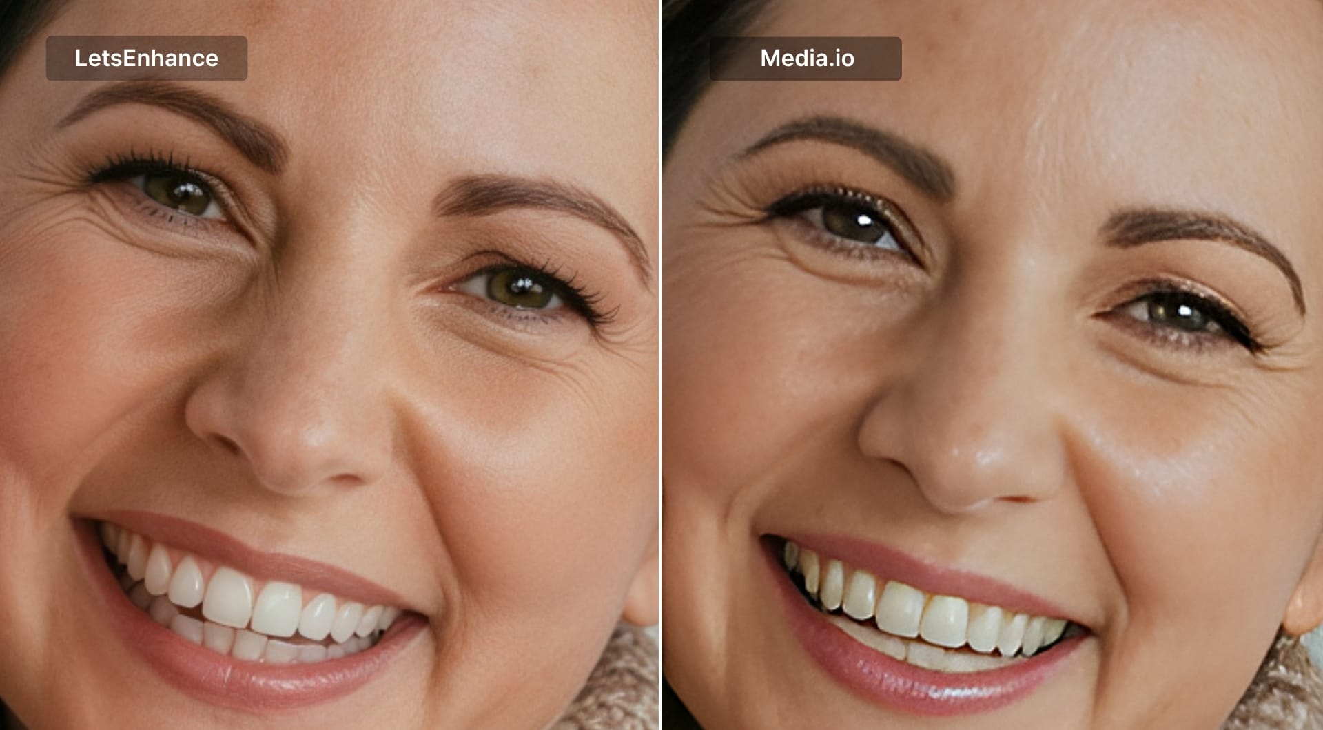 Close-up comparison of facial details after Media.io processing