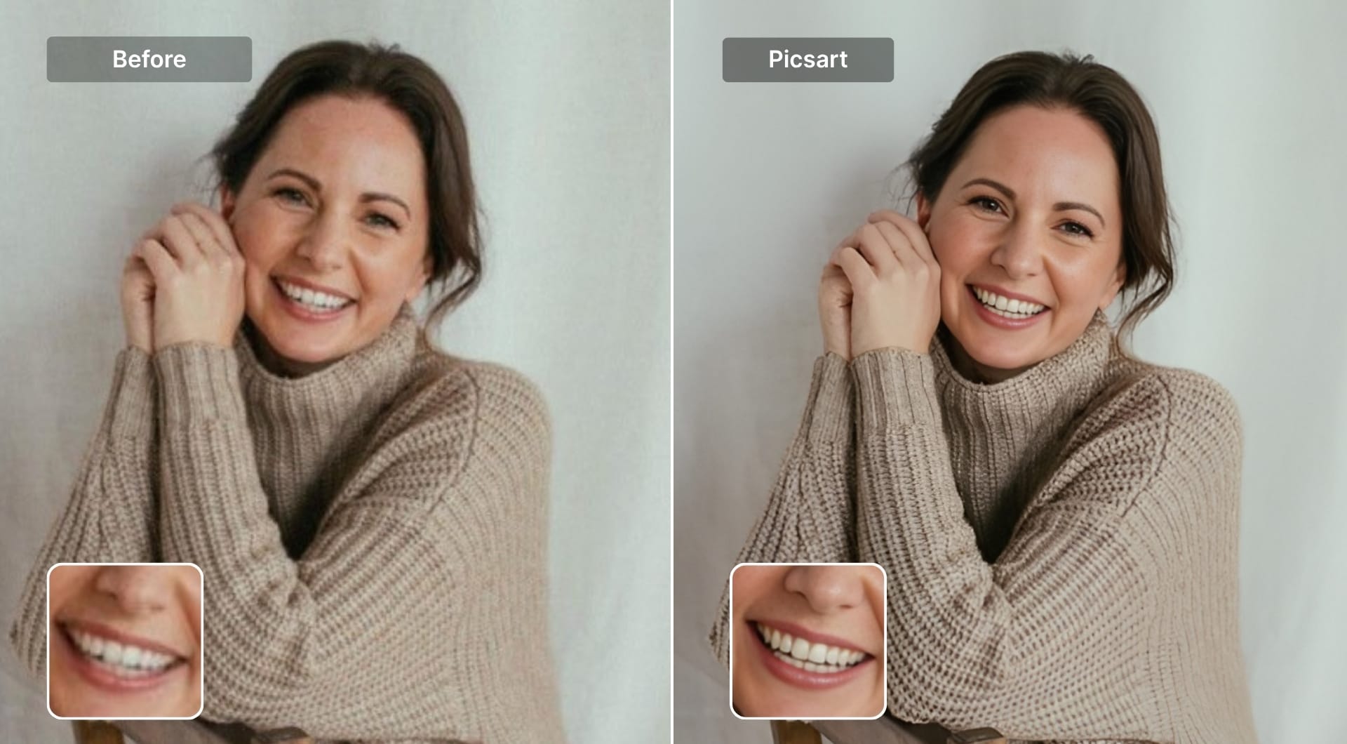 Portrait before and after Picsart HD enhancement