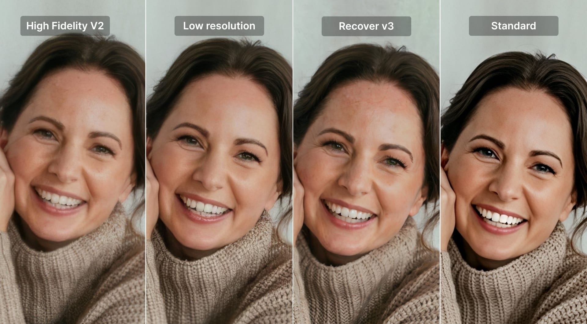 Multiple portrait outputs comparing Topaz AI models