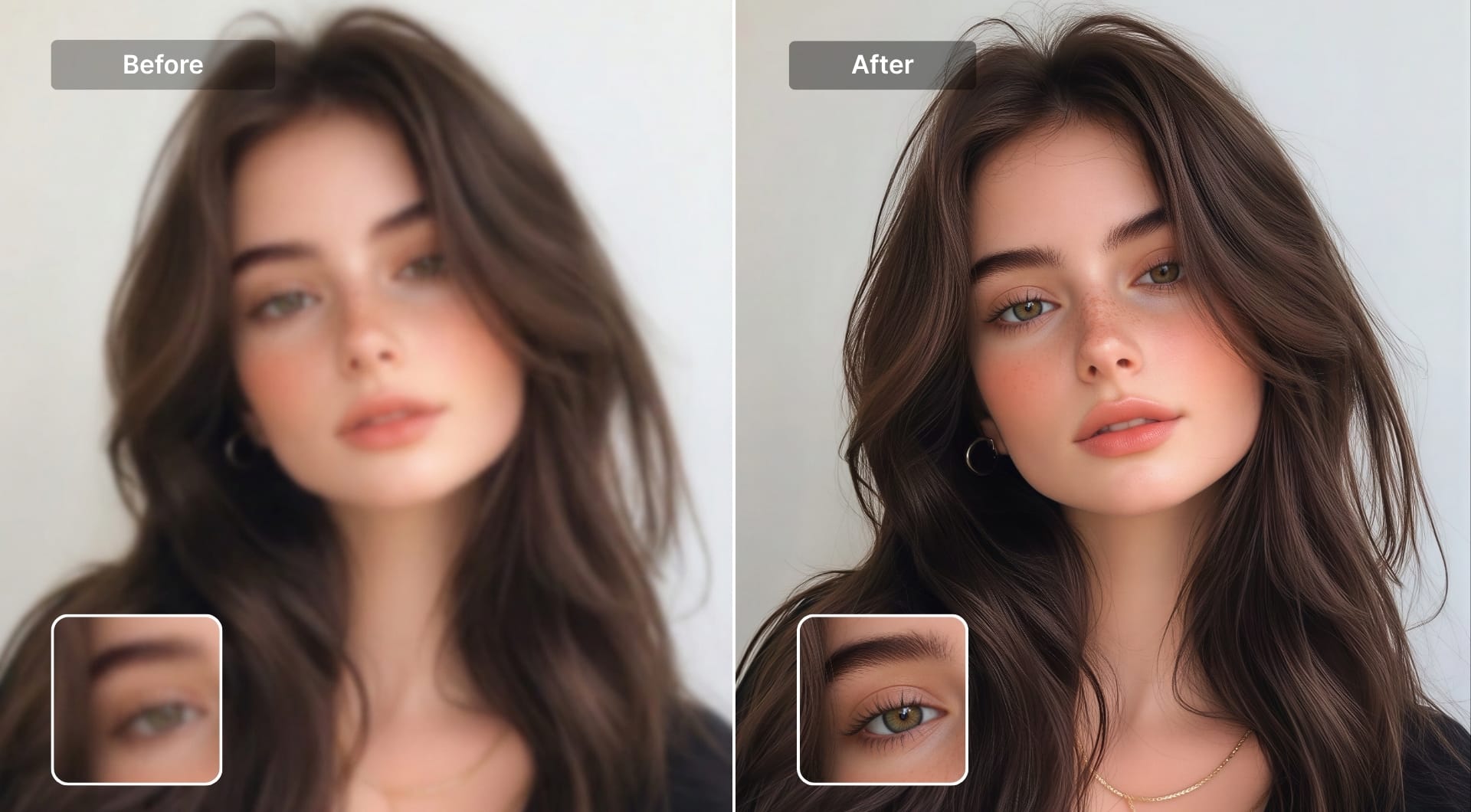 Blurred portrait compared with sharpened AI-enhanced version