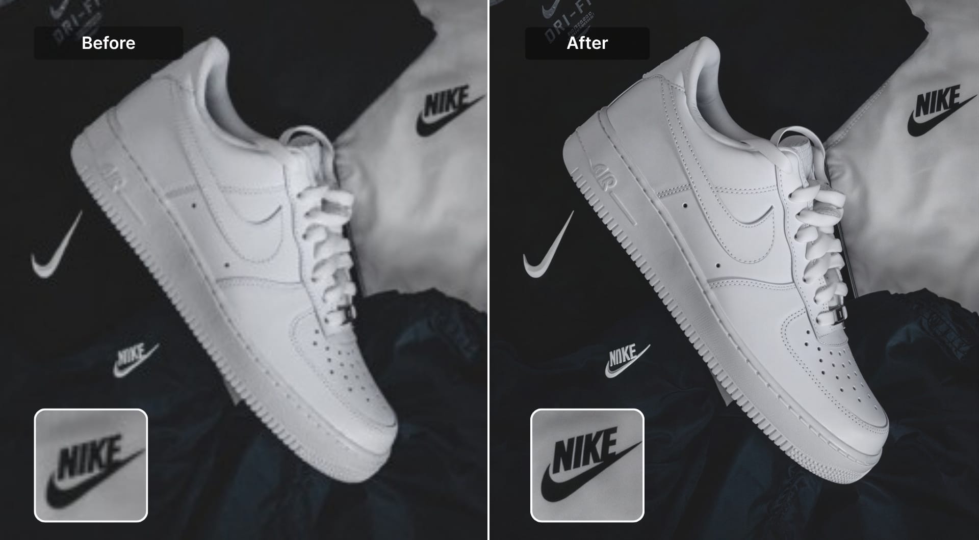 before‑and‑after: Claid unblurs and sharpens a product photo