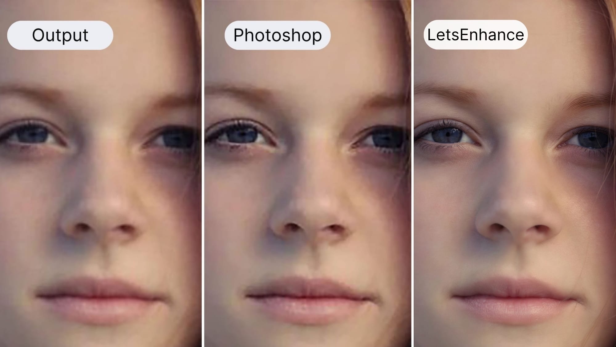 comparison of blurred portrait restored with Photoshop and LetsEnhance