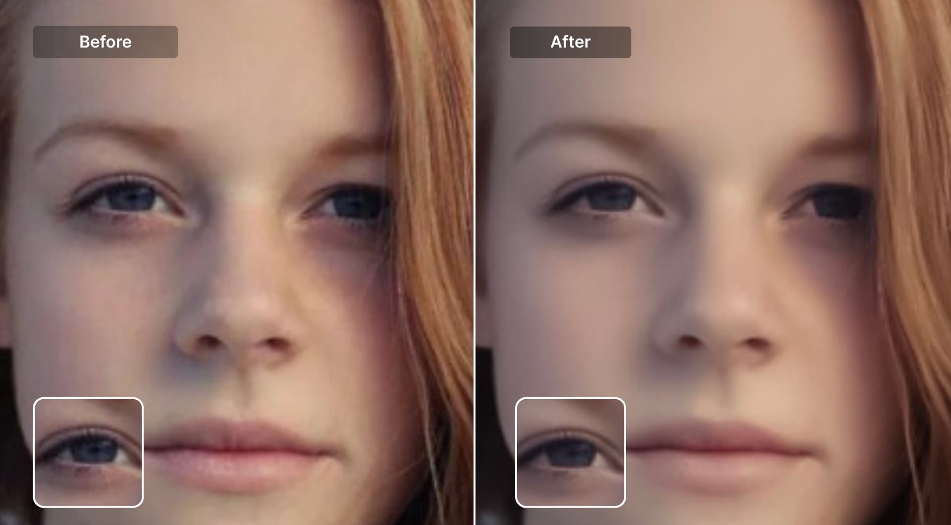 Portrait before and after Lightroom sharpening with subtle improvement