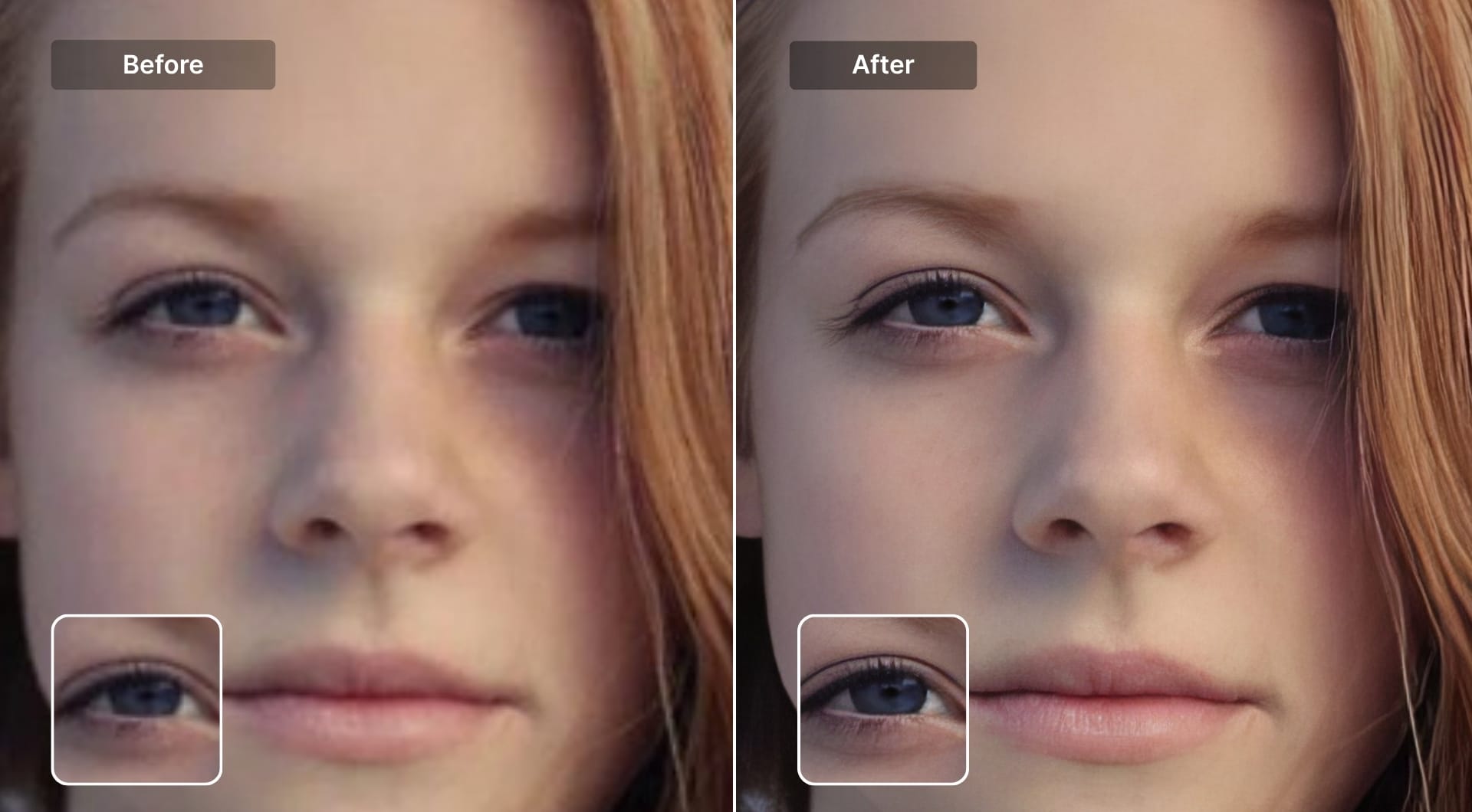 Portrait before and after sharpening with Topaz Photo