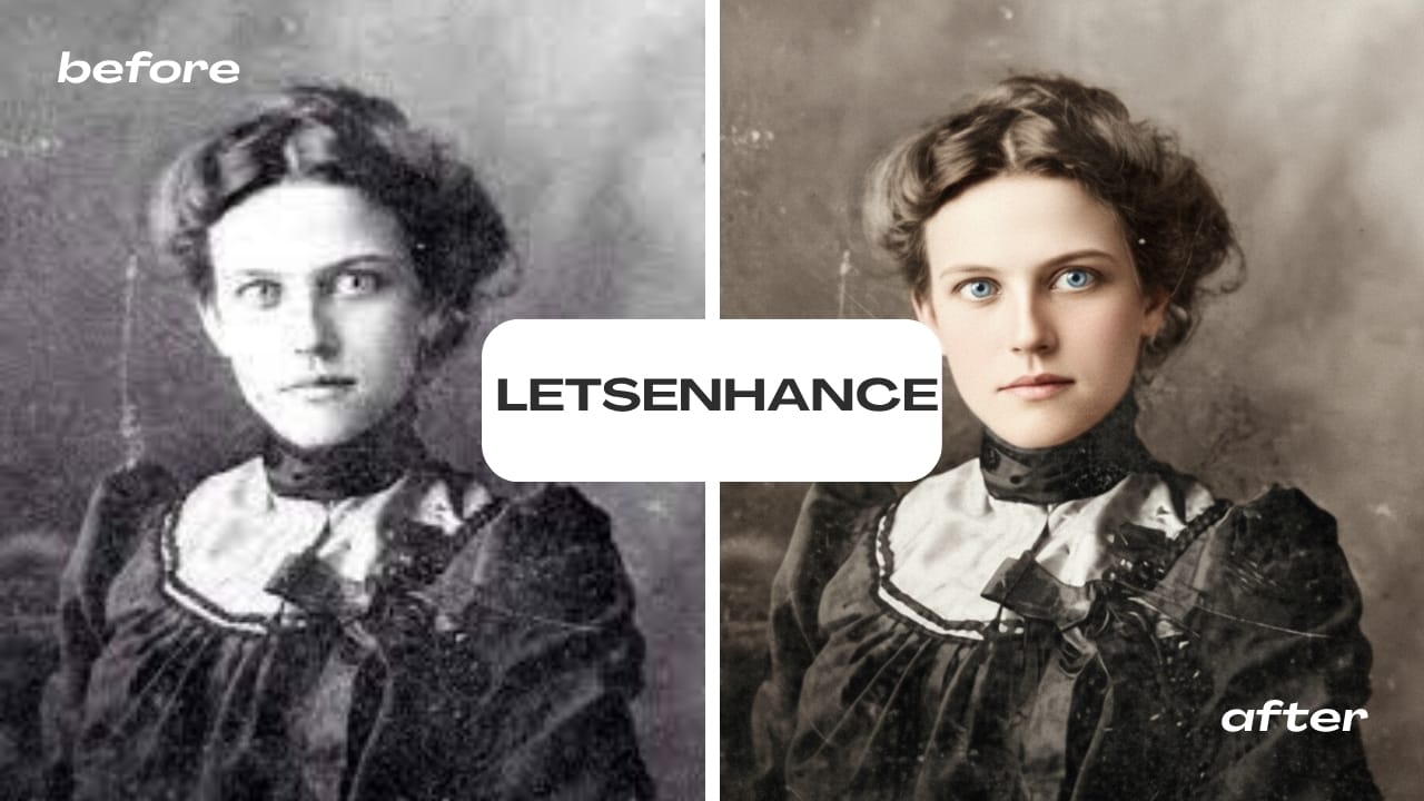 Restored and colorized old portrait using LetsEnhance