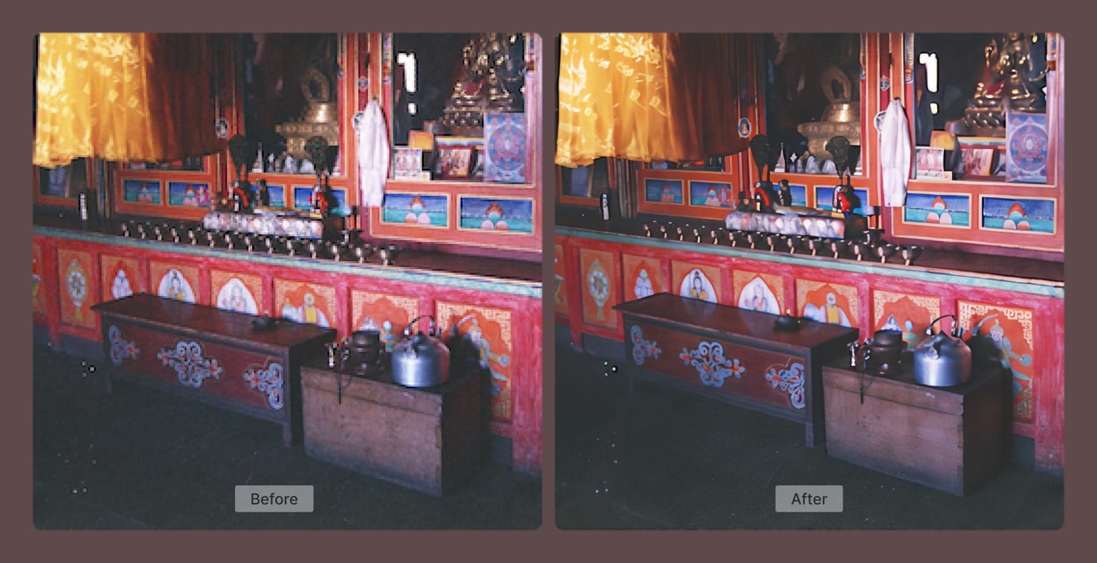 Before and after interior scene showing improved sharpness with polish