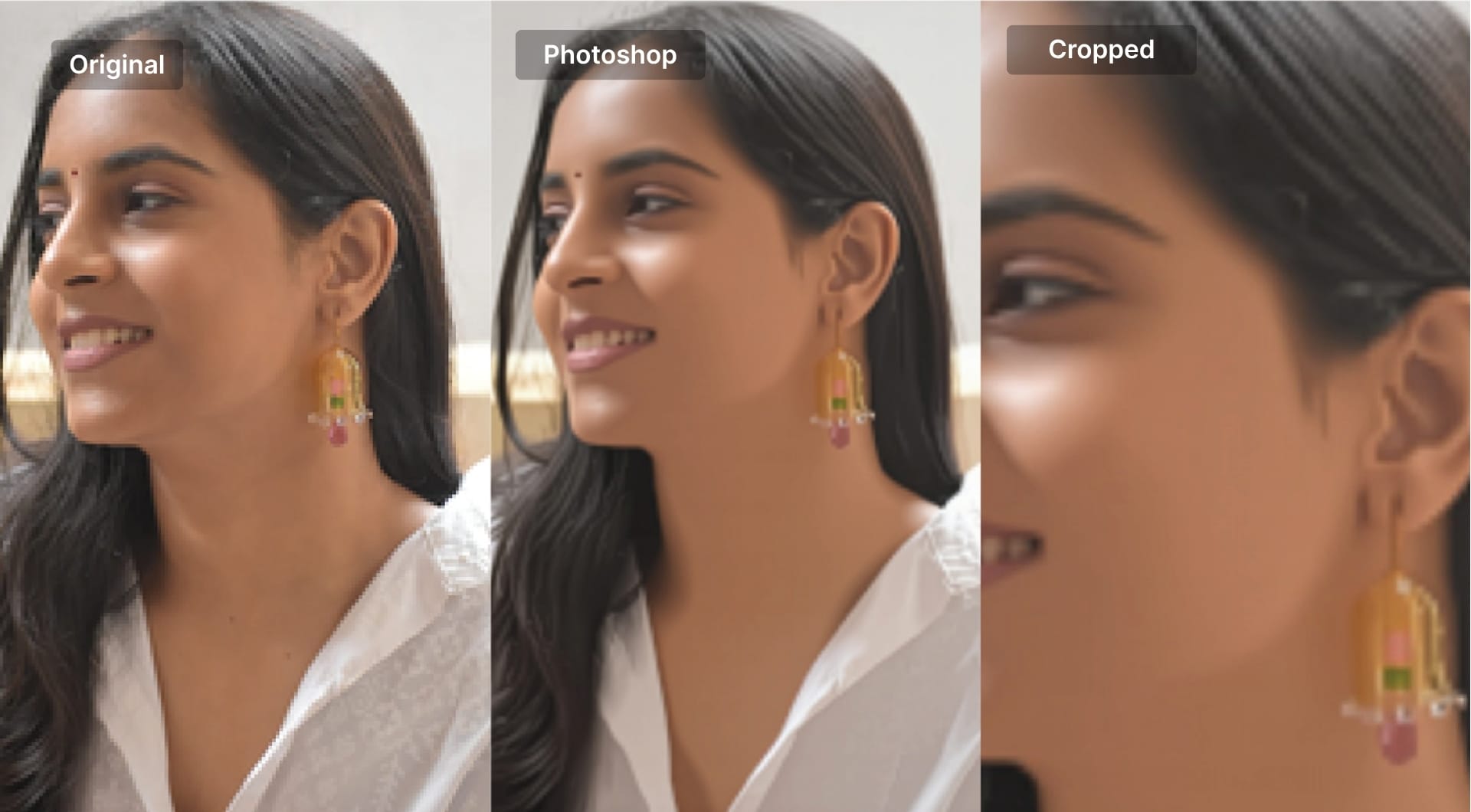 Portrait comparison original and Photoshop upscaled result