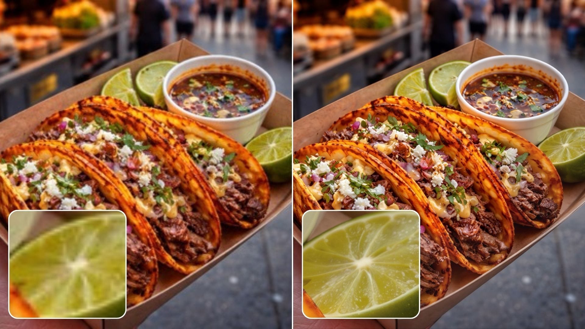 Food photography shows clear detail and texture after upscaling with Prime