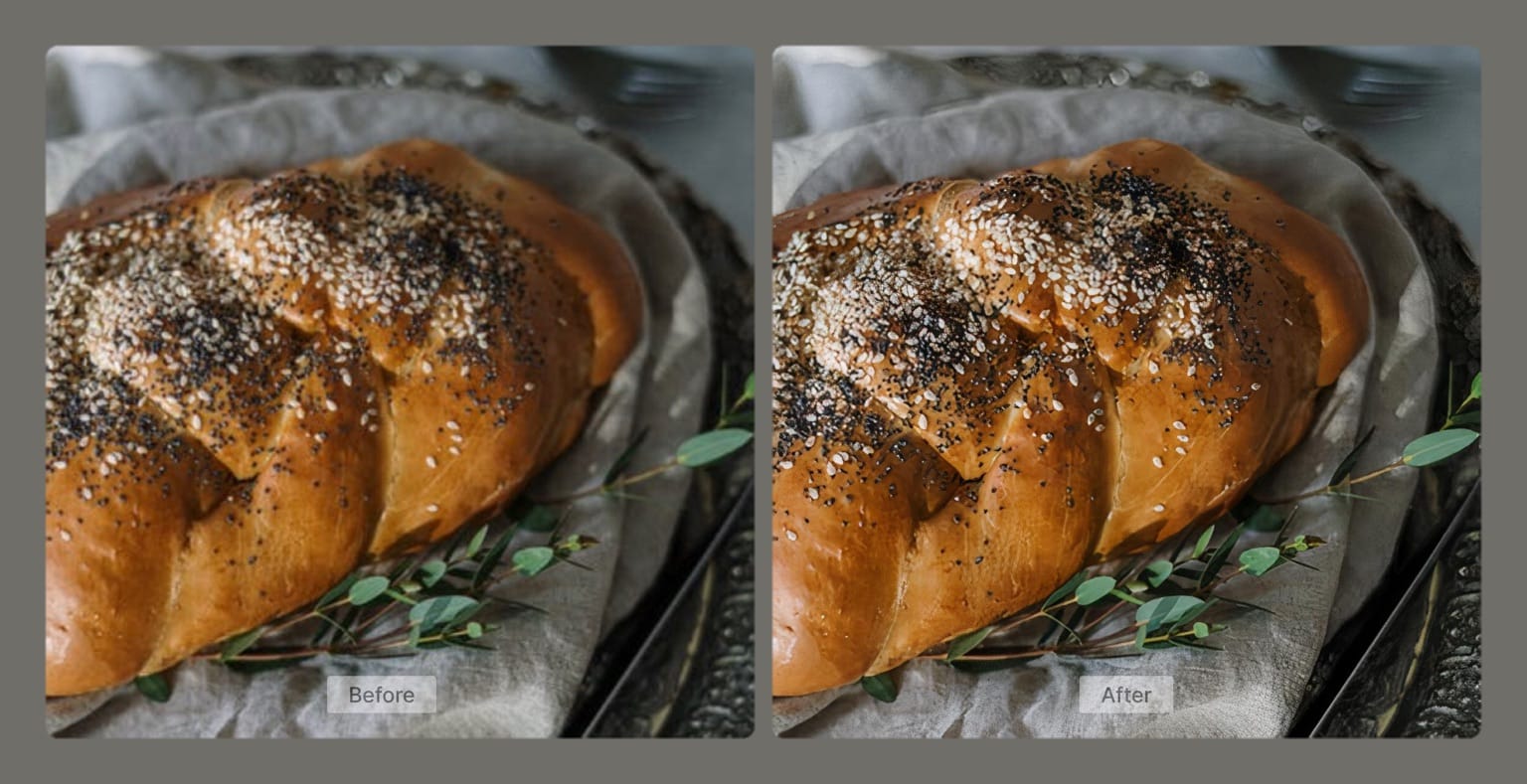 Before and after bread image showing quality improvement with smart enhance model