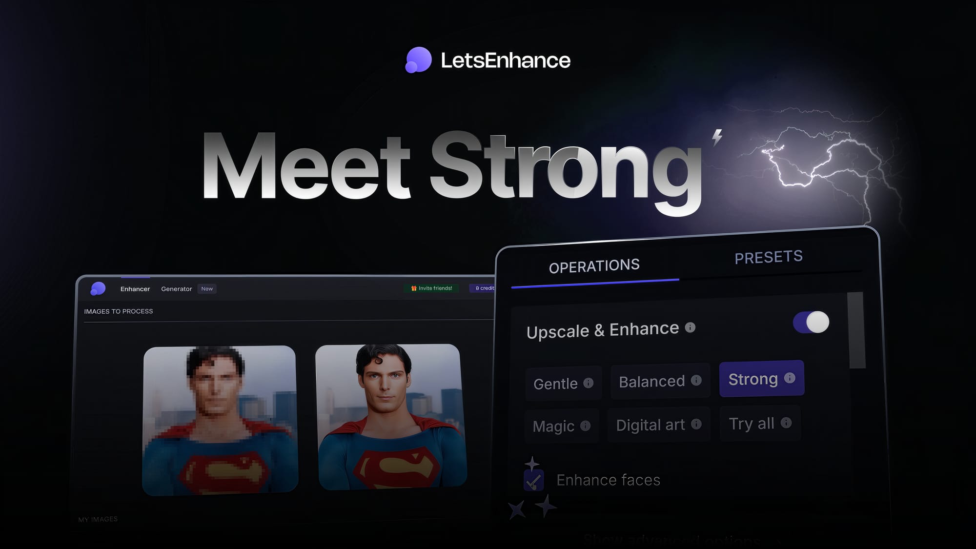 Meet Strong: AI upscaler for maximum clarity and face enhancement