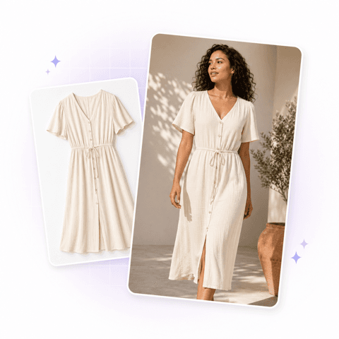 Apparel item placed on an AI-generated fashion model via the API