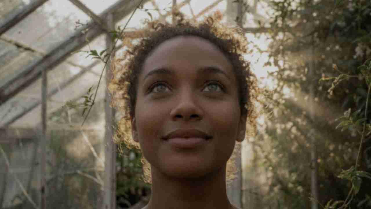 Close-up portrait of a woman showing original soft focus and natural texture