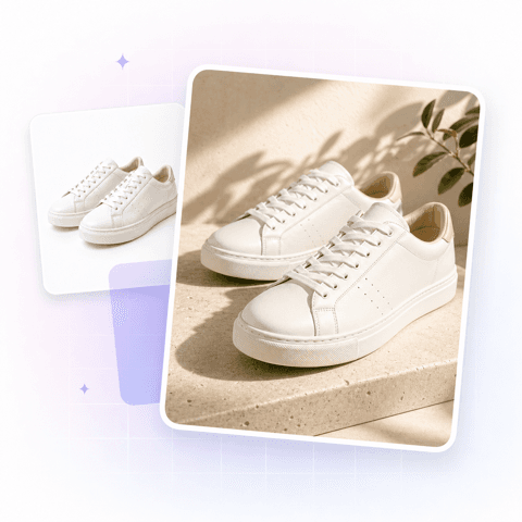 AI-generated product photography scene rendered via the Claid.ai API