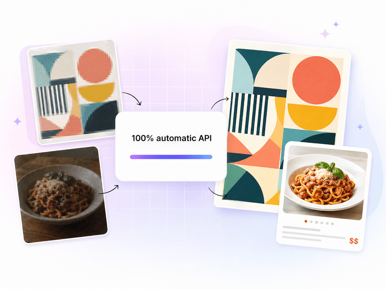 Image enhancement API turning a low-resolution catalog photo into a print-ready, sharpened product image